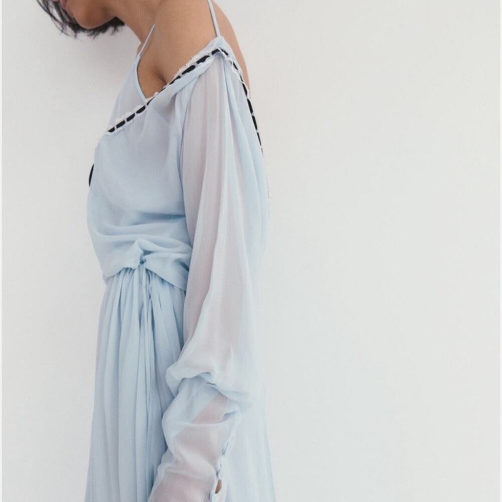Zara NWTs Elegant Sheer Chiffon Blue Nightgown size small - Picture 4 of 13